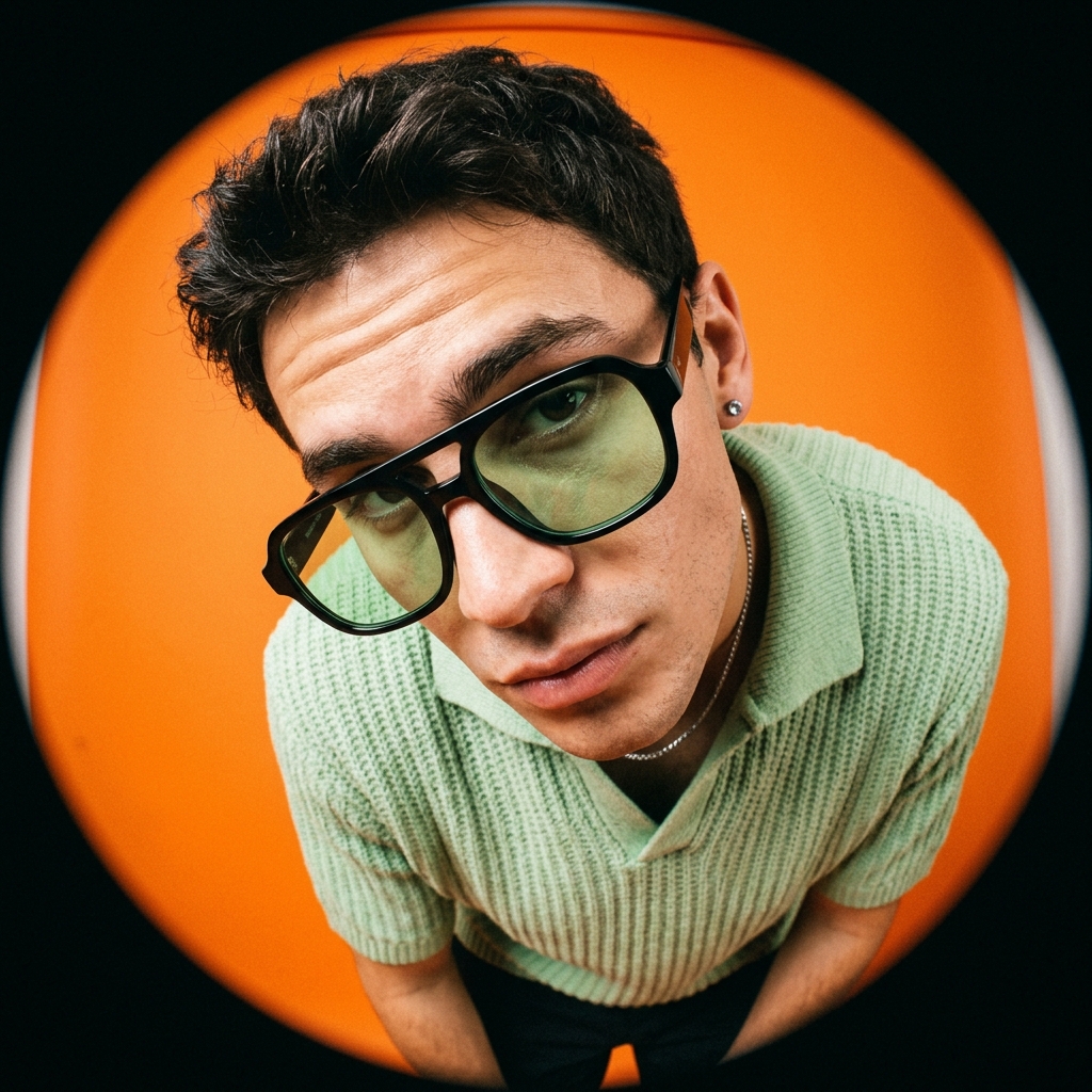 High-Fashion Editorial Image with Exaggerated Fisheye Distortion
