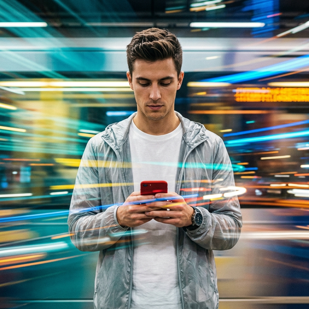Man with Motion Blur Streaks and Double Exposure Effect