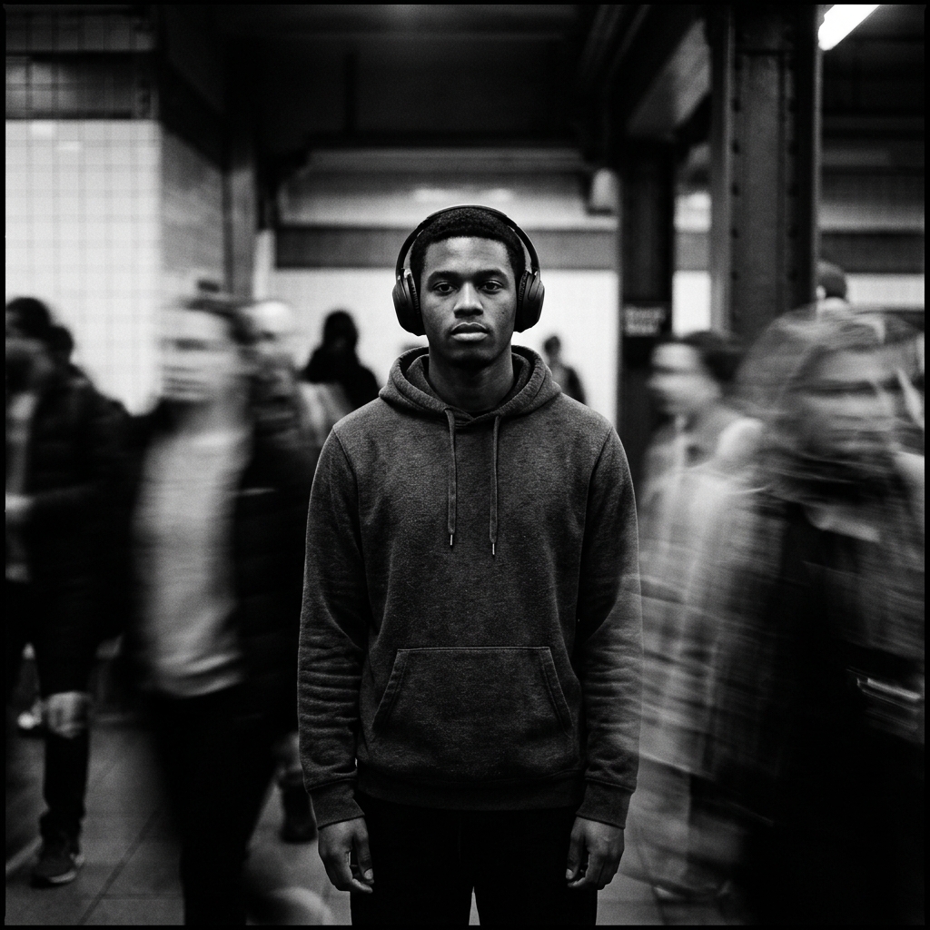 Black and White Cinematic Portrait with Motion Blur