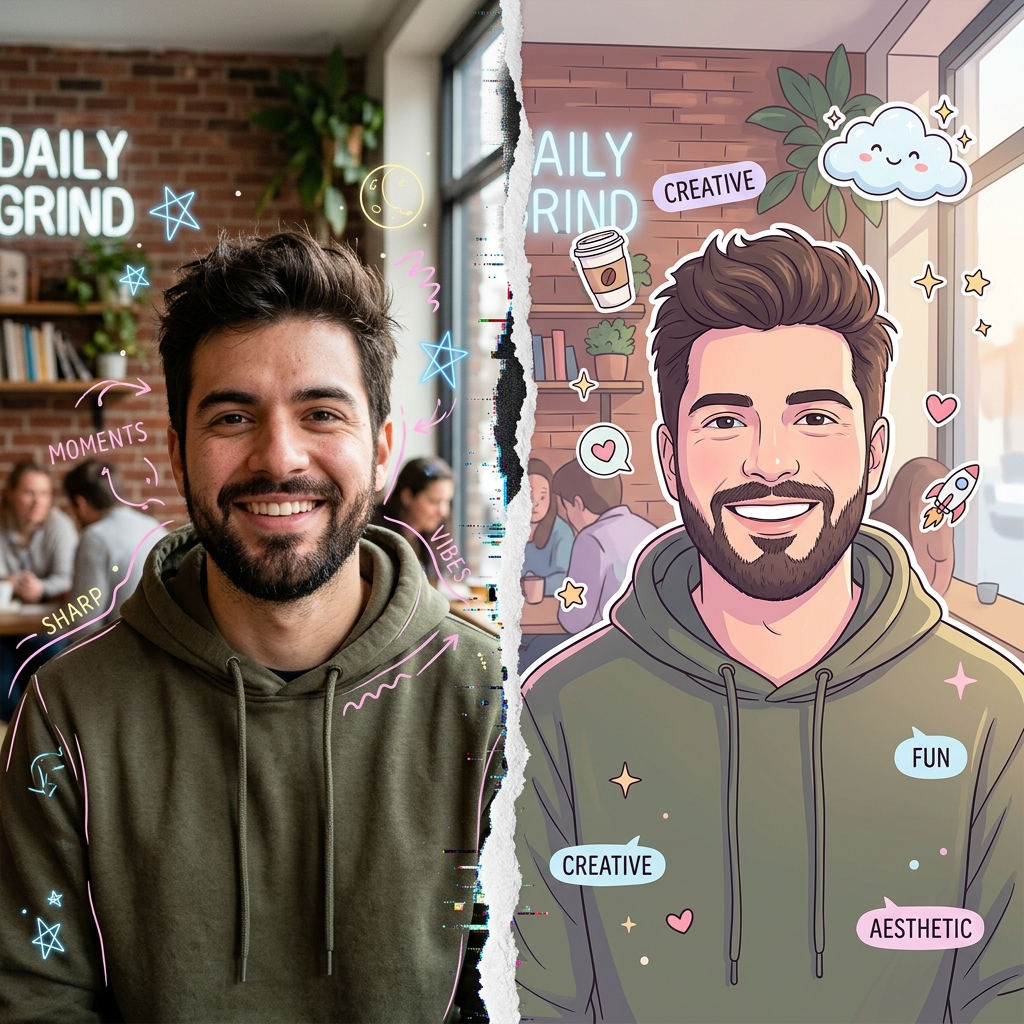 Split-Style Portrait: Photo vs. Digital Illustration