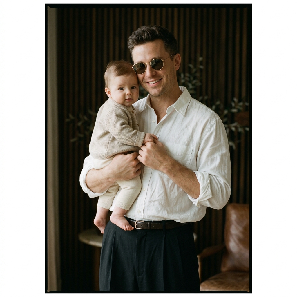 Retro Father and Baby Portrait