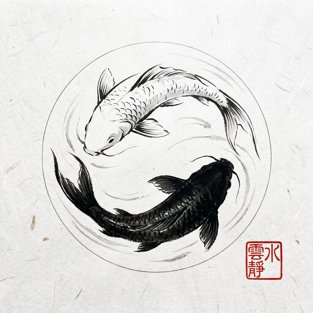 Yin and Yang Koi Fish Sumi-e